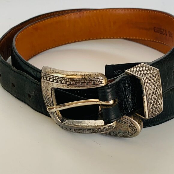 UNISEX BELT ONYX by BRIGHTON BLACK LEATHER STITCHED TWO SIDES Waist 36 - Picture 2 of 9